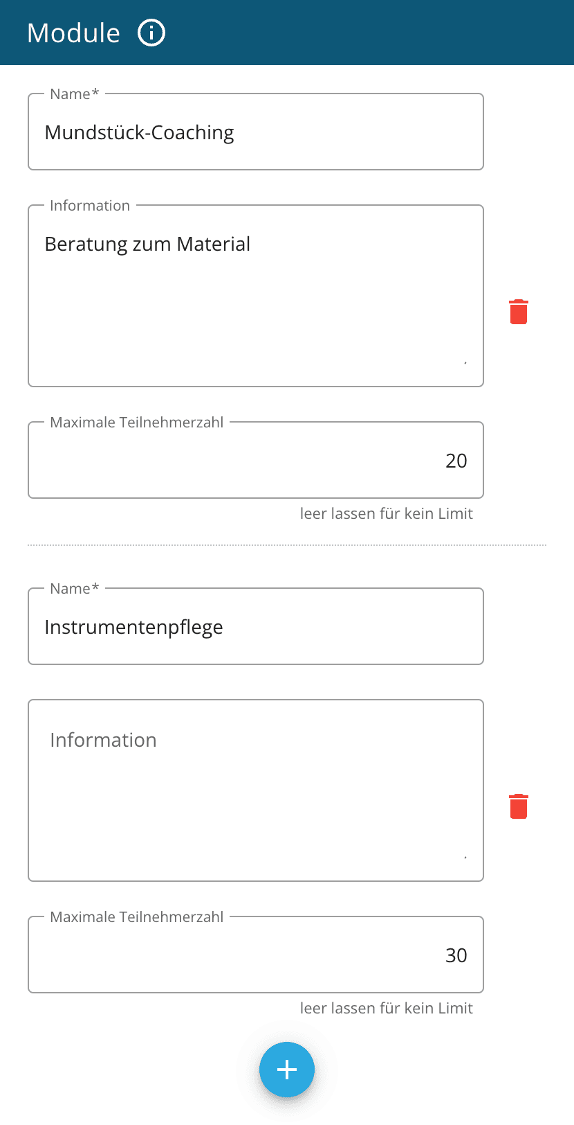 Module für Verbandstermin erstellen