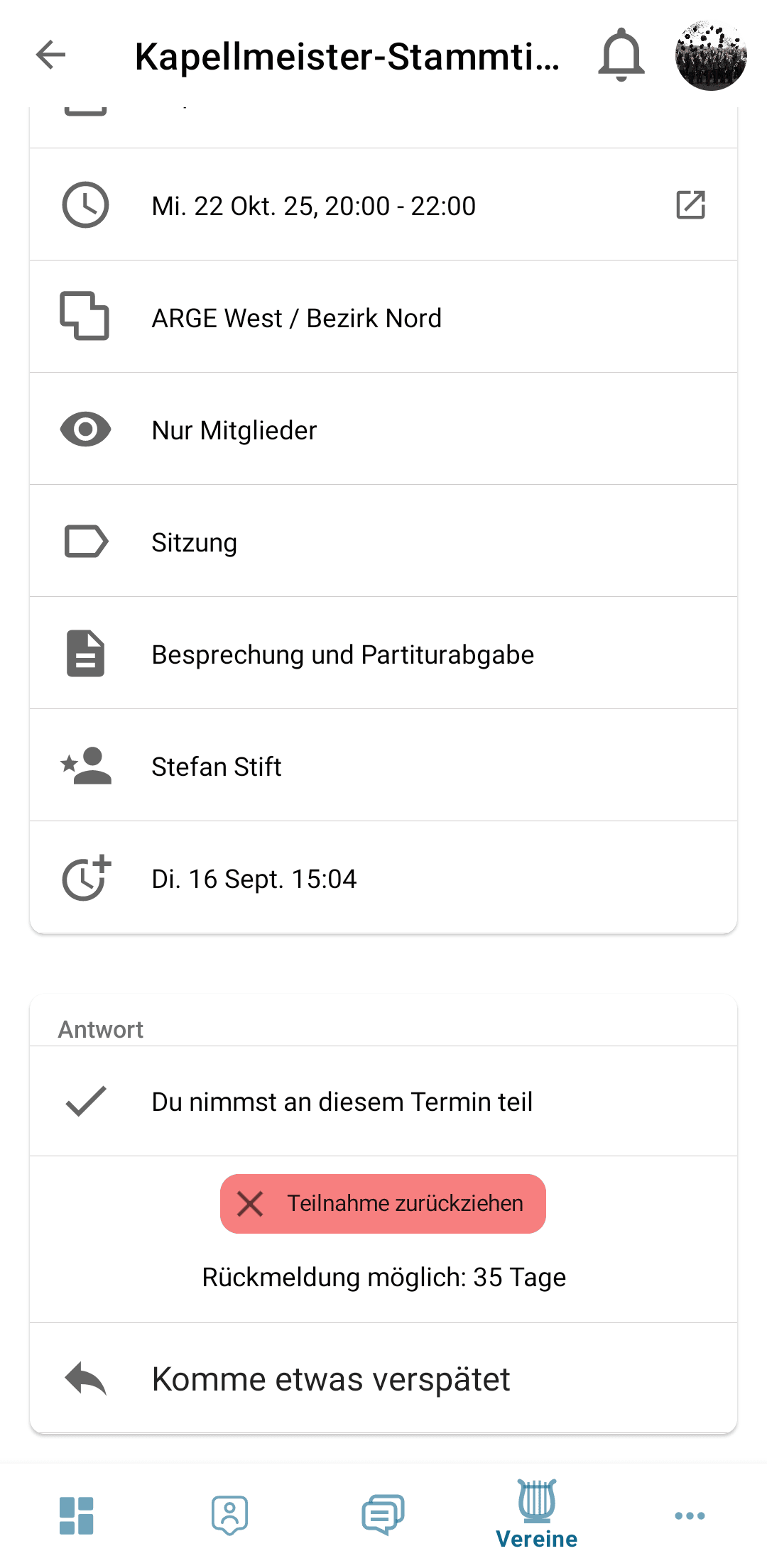 Verbandstermin mit Teilnahme