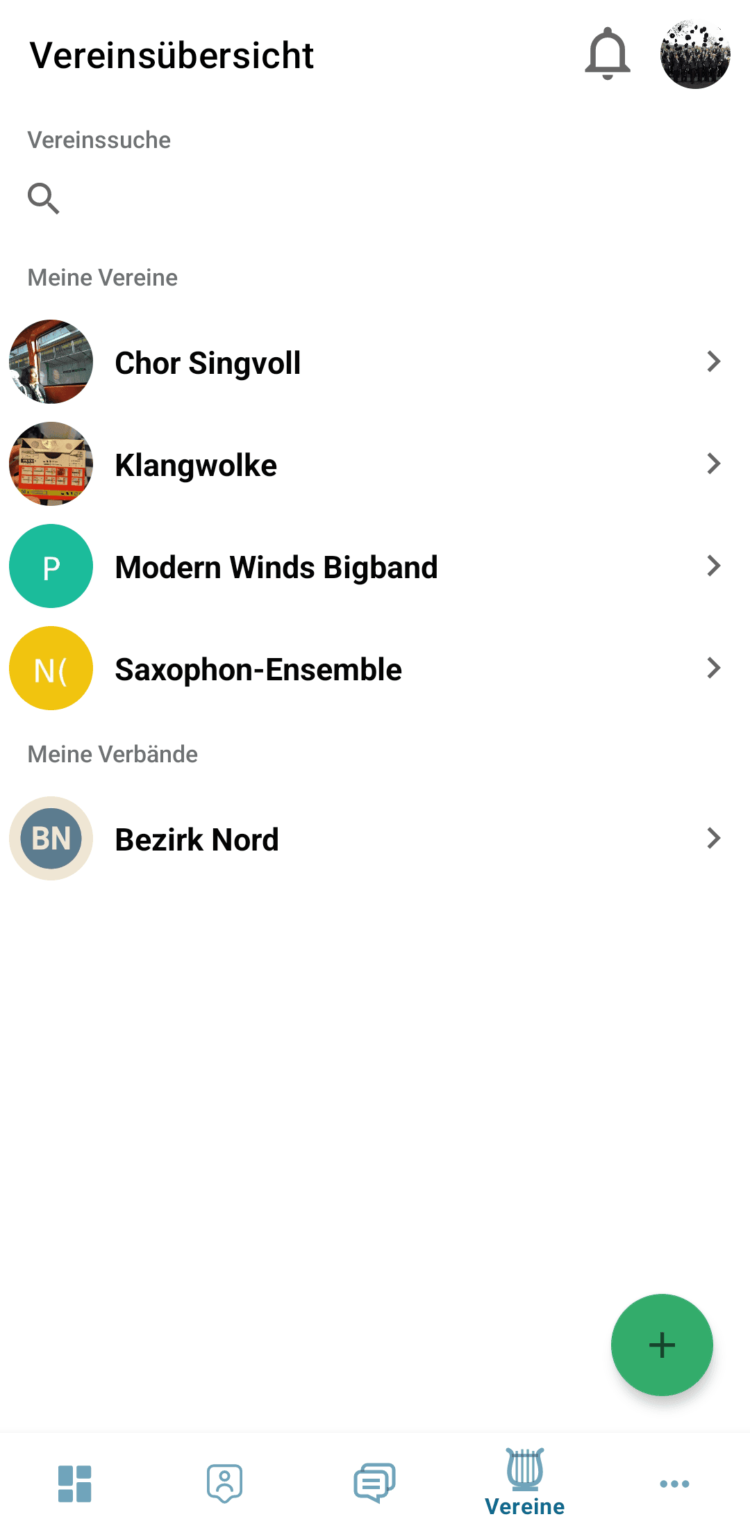 Vereinsübersicht mit Verbänden