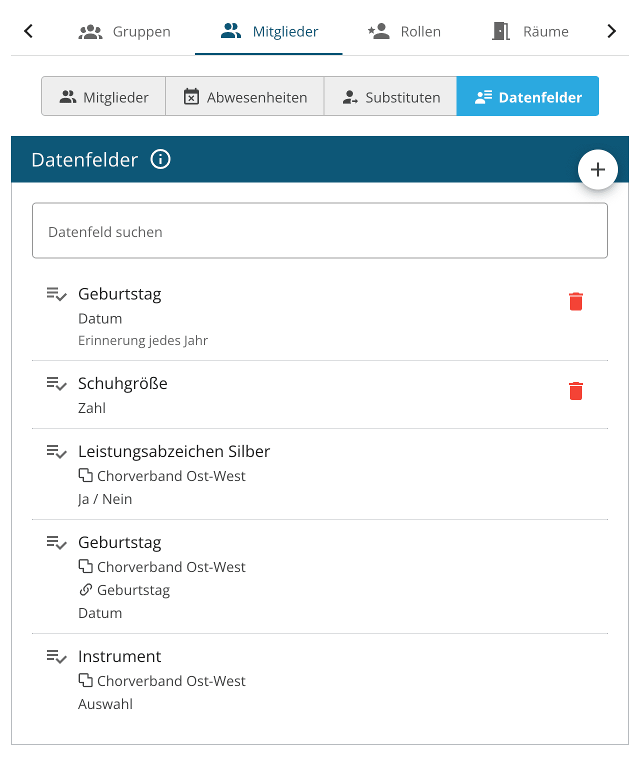 Datenfelder im Verein
